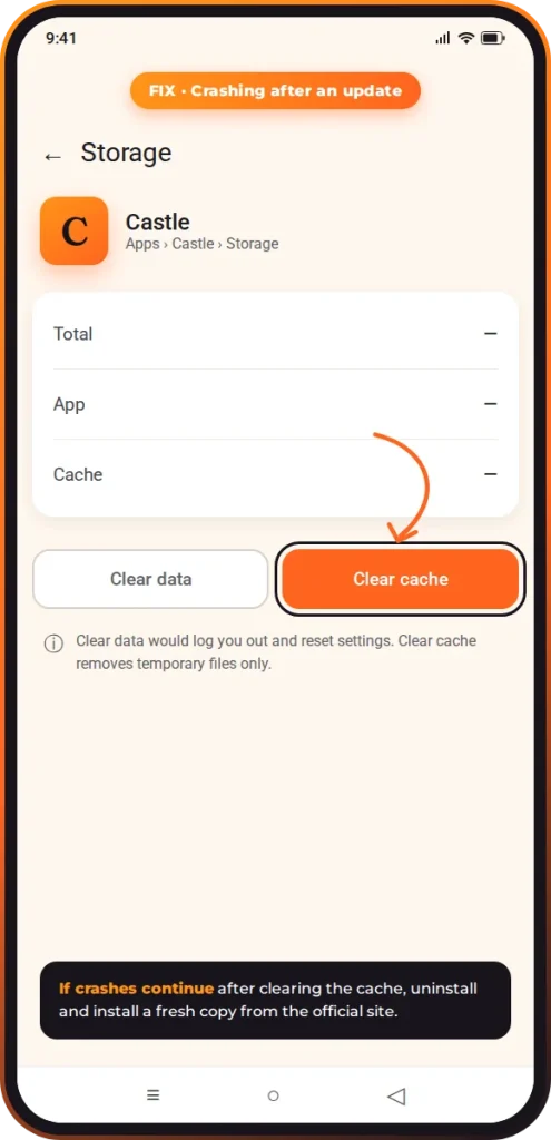 fix-castle-apk-crash-clear-cache